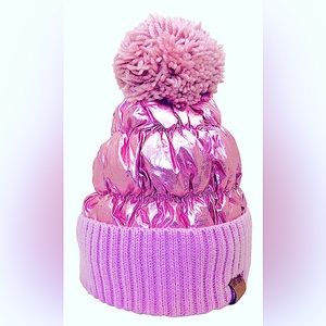 Pink Puffer Pom Pom Hat